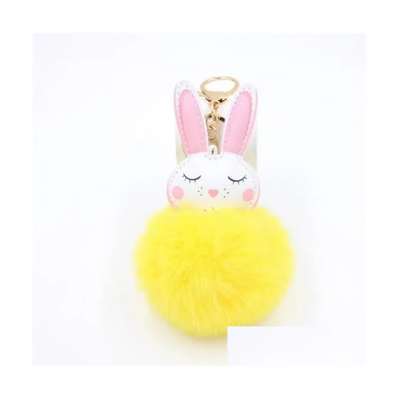 25 Colors Imitation Rabbit Hair Rabbit Keychain Rabbit Pattern Pompom Keychain Cute Pompom Car Key Ring Pendant For Women`s Schoolbag Student Purse Accessory