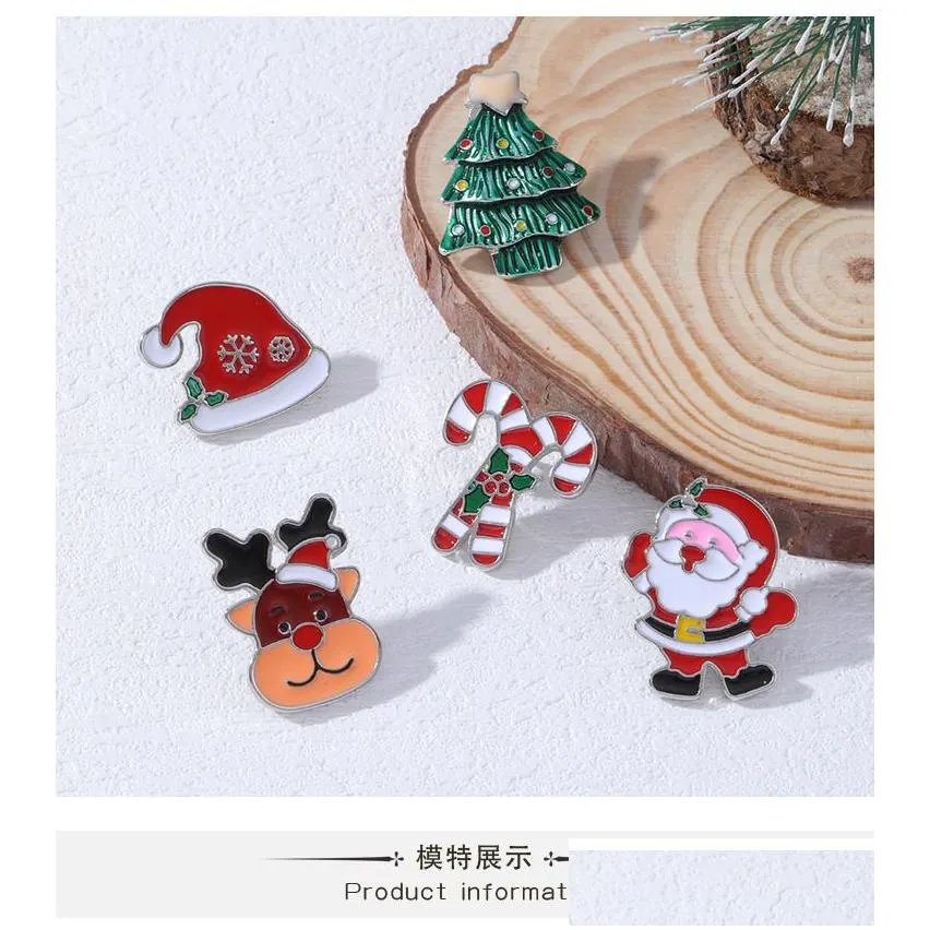 2022 Winter Cartoon Christmas Brooch Pins 12pcs Set Tree Hat Glove Alloy Enamel Silver Plated Brooches for Children Small Jewelry Gift Badge Shirt