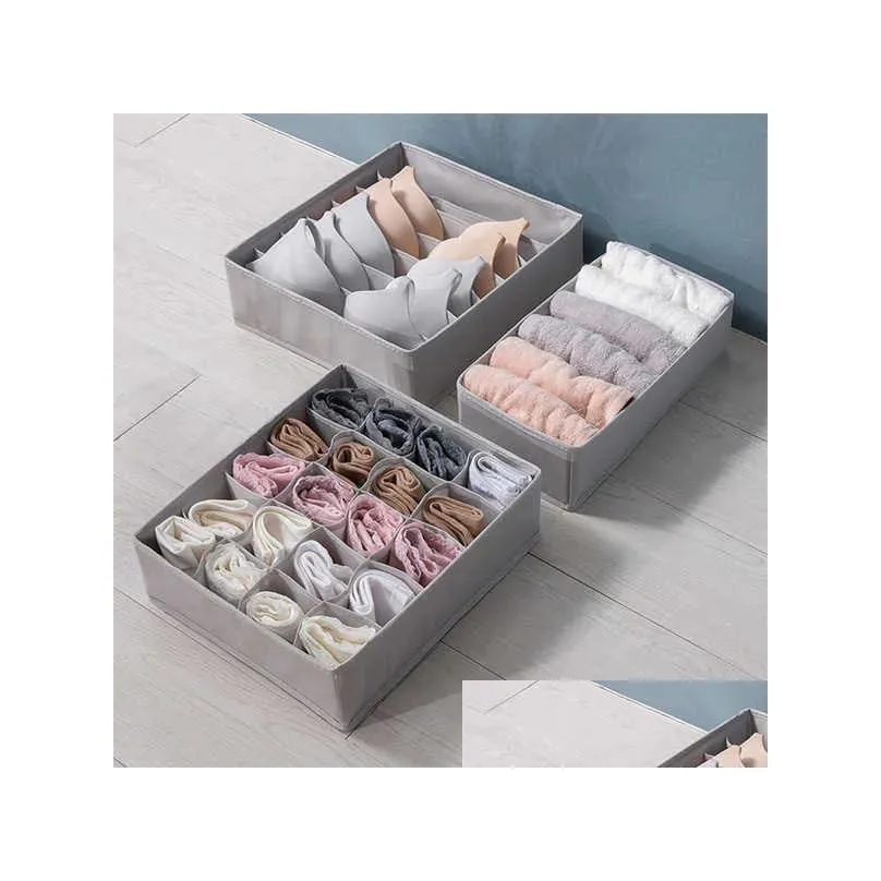 Desk & Drawer Organizers Wholesale 3Pcs/Set Non-Woven Fabric Underwear Organizer Bras Socks Der Foldable Box Wardrobe Clothes Storage Dhr2Y