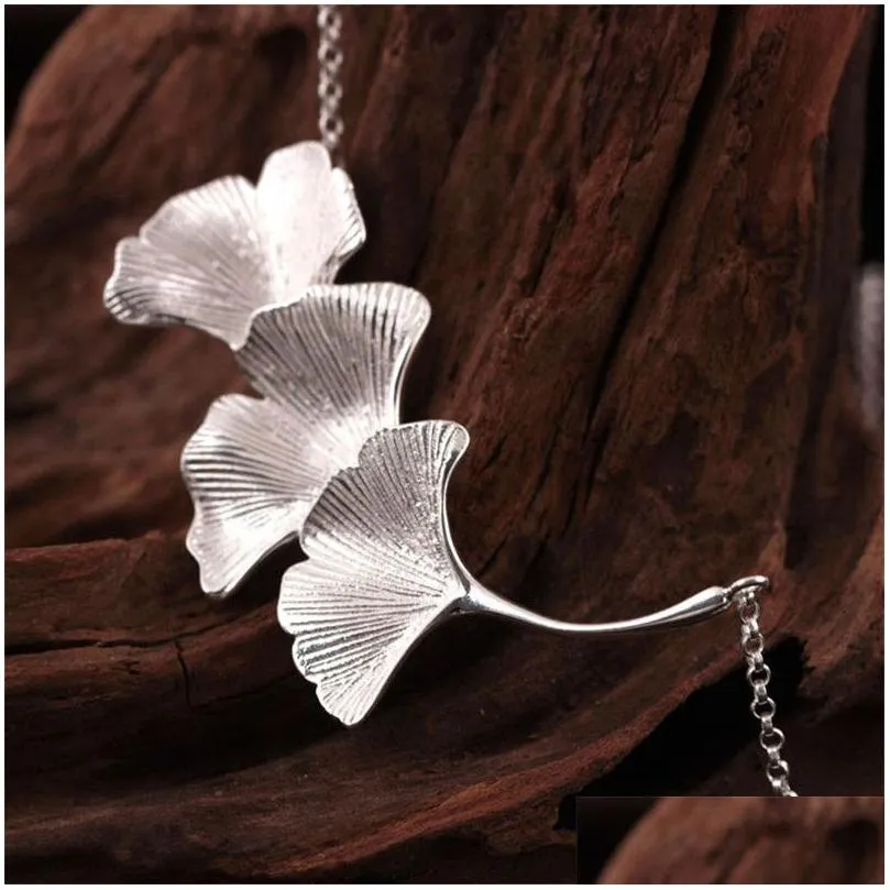 Authentic 925 Sterling Silver Three Piece Leaf Pendant Necklaces For Women Simple Retro Fine Jewelry Wind Leaves Necklace