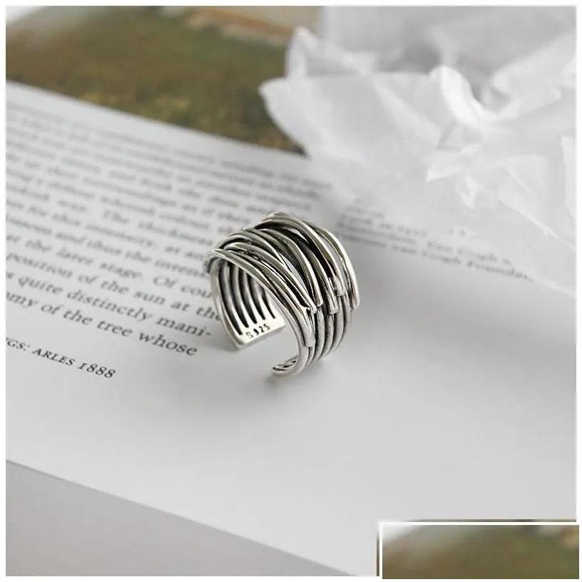 Silver Authentic 925 Sterling Sier Mtilayer Wrap Open Rings For Women New Vintage Female Adjustable Statement Ring Drop Delivery Jew