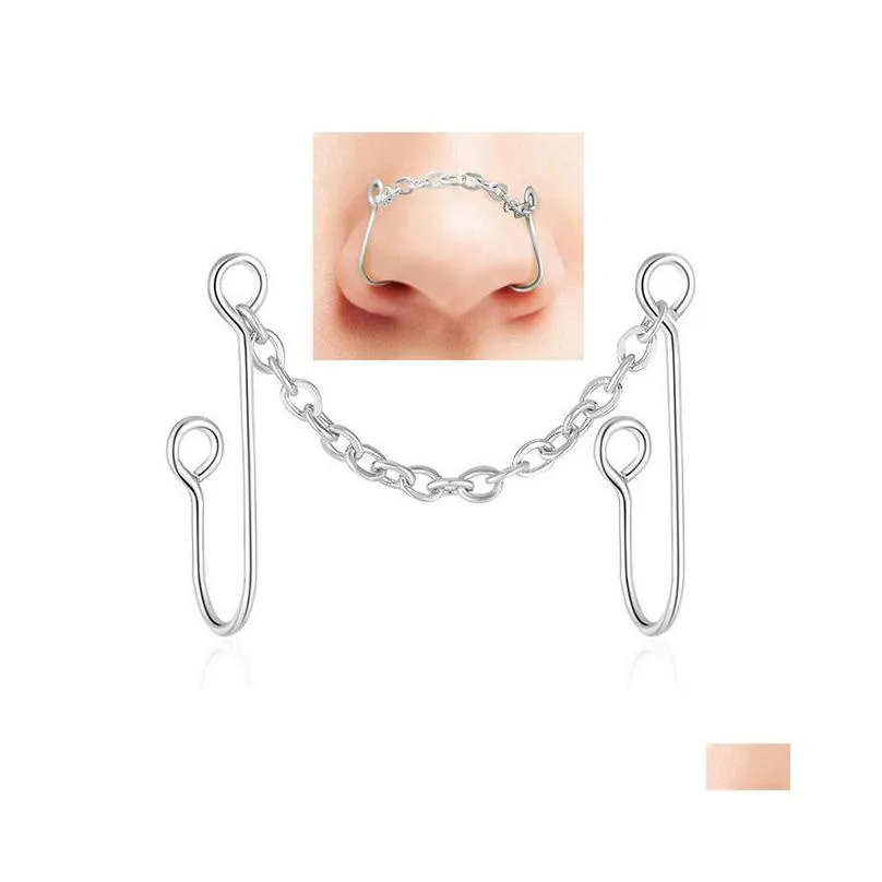 Stainless Steel Nose Ring Pun Metal Chain Piercing Jewelry Jewelry Stylish Simple All-match Fake Clip Cuff Nose Ring Body Accessories