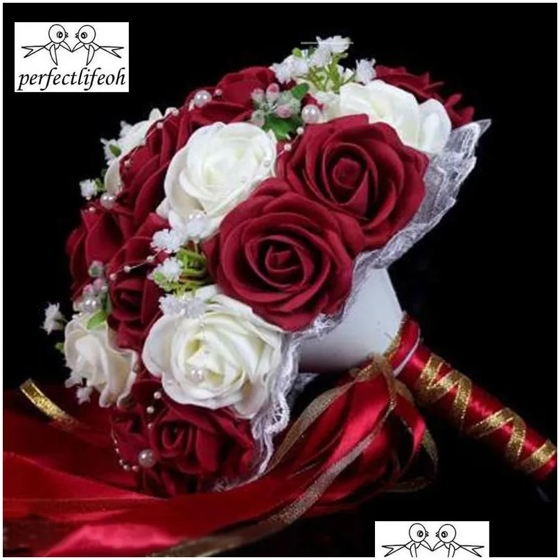 Decorative Flowers & Wreaths Decorative Flowers Wreaths Perfectlifeoh Bury Wedding Bouquet Pinkredwhiteroyal Blue Bridal Bridesmaid Ar Dh7Ui