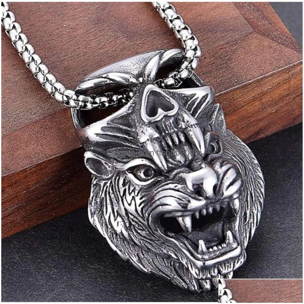 pendant necklaces 316l stainless steel chain alloy hip hop necklace skull anchor tiger mens punk fashion jewelry