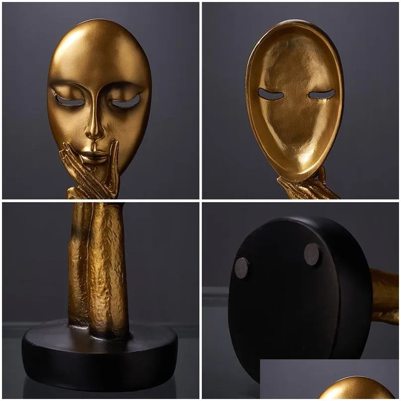 Decorative Objects & Figurines Accessories For Home Decoration Silence Is Gold Statue Of Human Face Scpture Abstract African 220817 Dr Dhgmh
