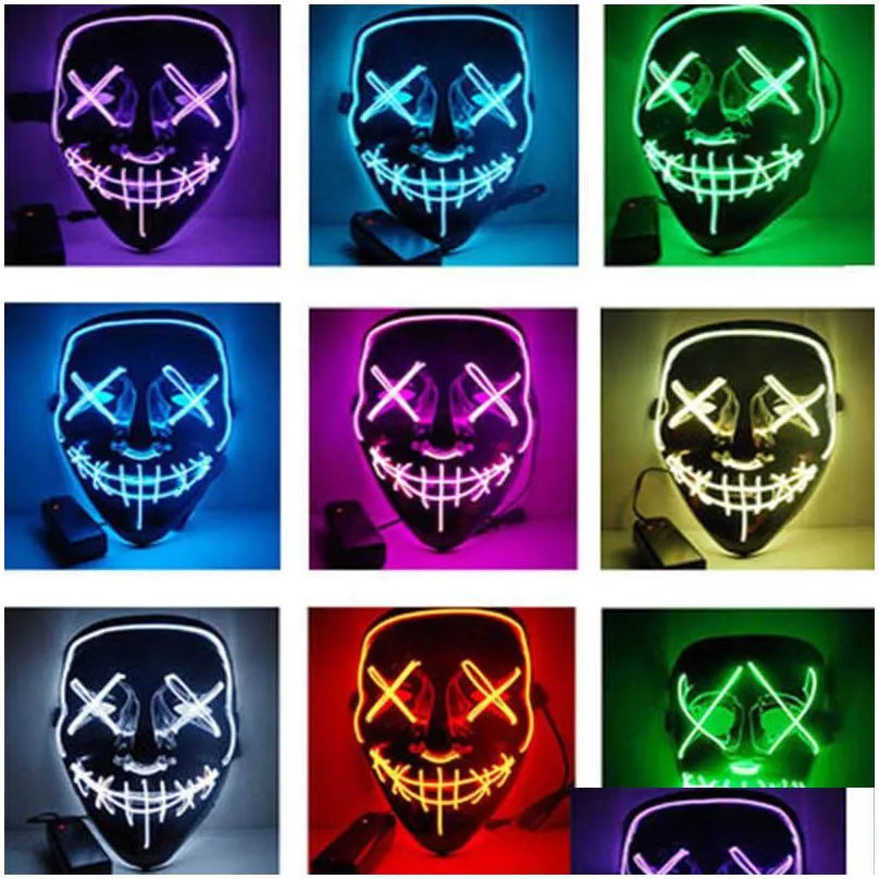 Party Masks Halloween Mask Led Light Up Party Masks The Purge Cosplay Election Year Great Funny Festival Costume Supplies Glow In Dark Dhx7N