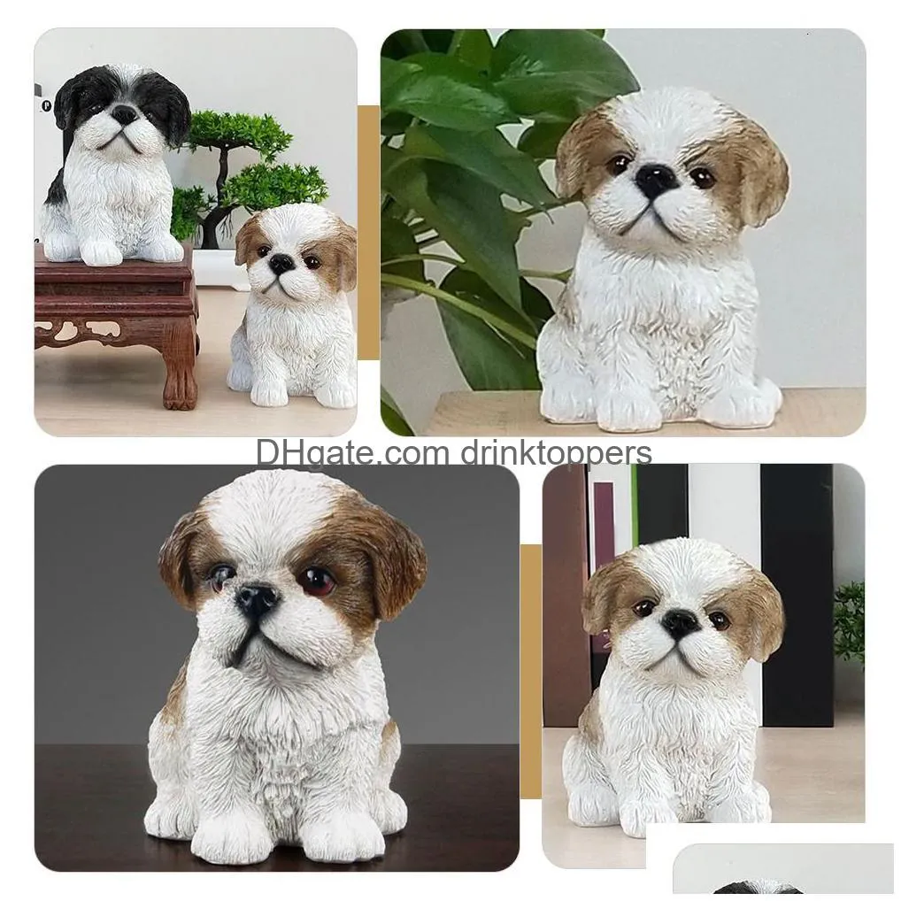 garden decorations shih tzu puppy resin figurine adornment adorable brwon white 230821