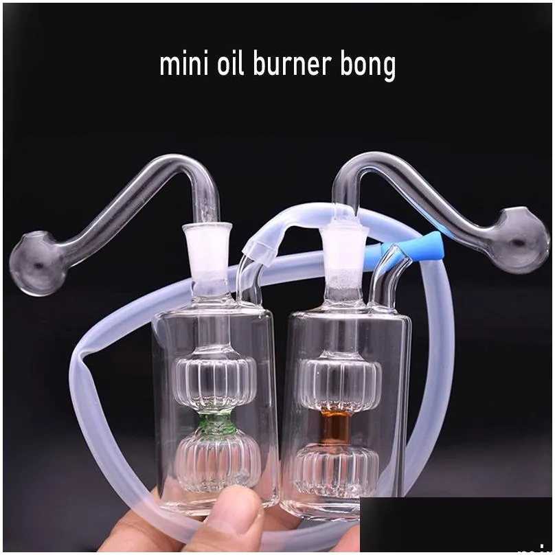 Large Stock Pocket Glass Oil Burner Bong Inline Stereo Matrix Perc Recycler Ash Catcher Bong 10mm Joint Dab Rig Bong with Male Glass Oil Burner Pipe Best Smoker