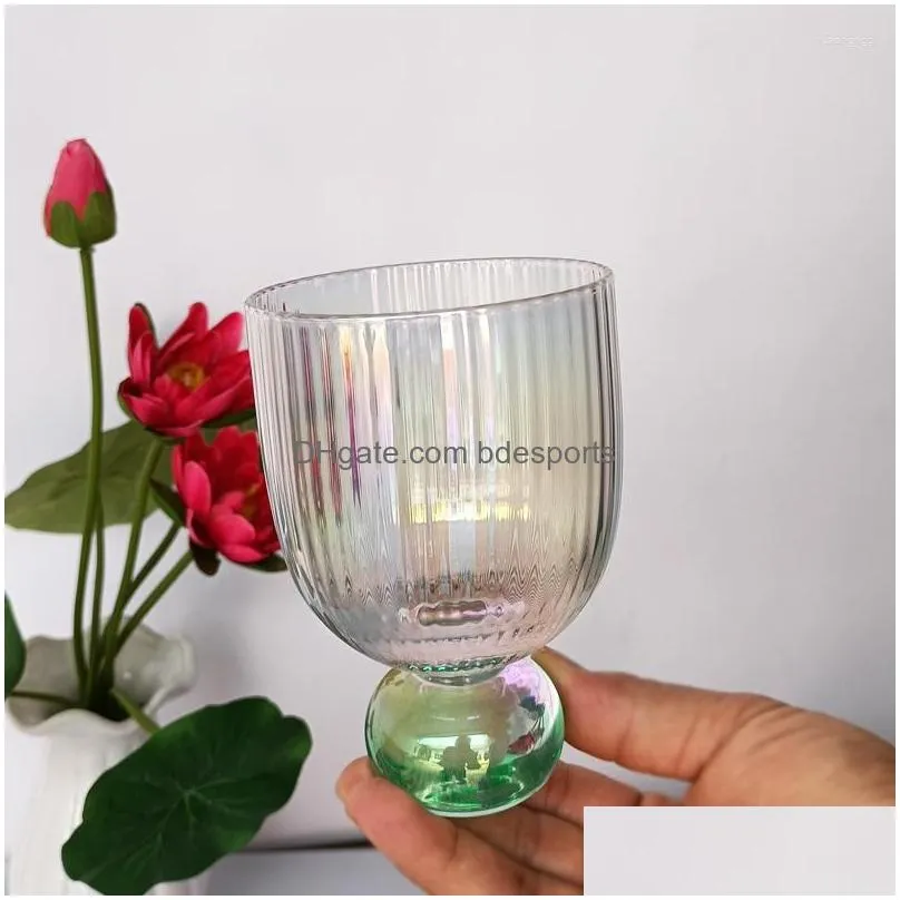 Wine Glasses Wine Glasses Milkshake Cold Drink Of Rainbow Glass Dessert Cups Vertical Ripple Versatile Scene Champagne Drop Delivery H Dhzko