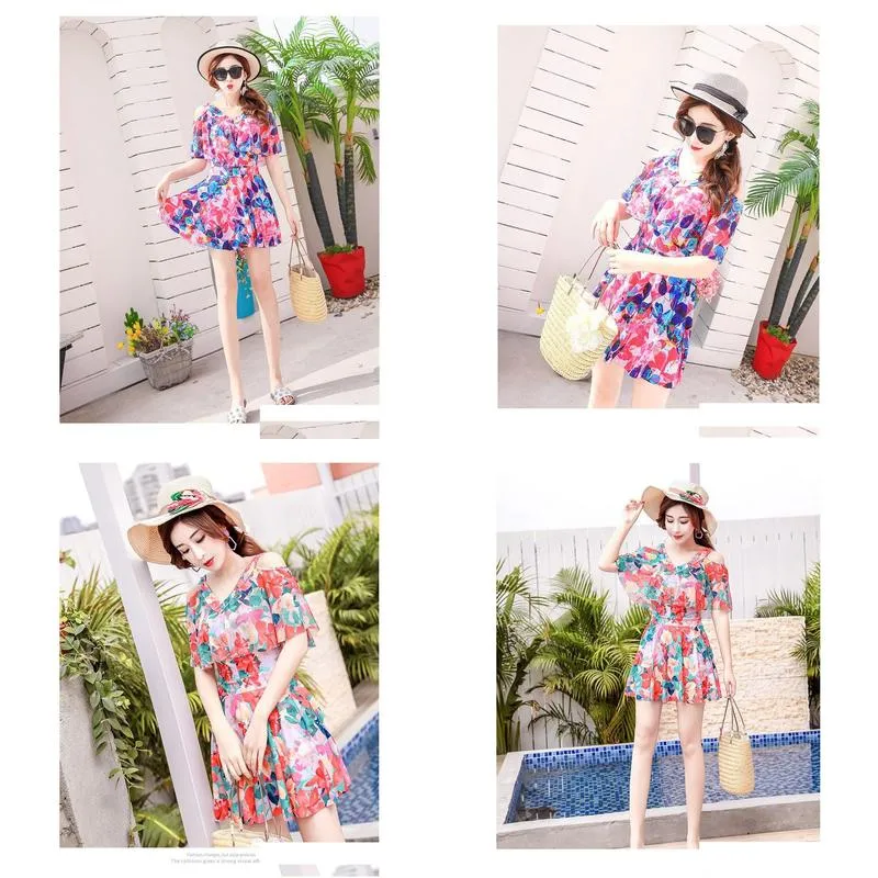 Hot Spring One Piece Swimsuit Female Korean Version Of The New Style Of Thin Dress Style Conservative Floral Plus Size Swimsuit