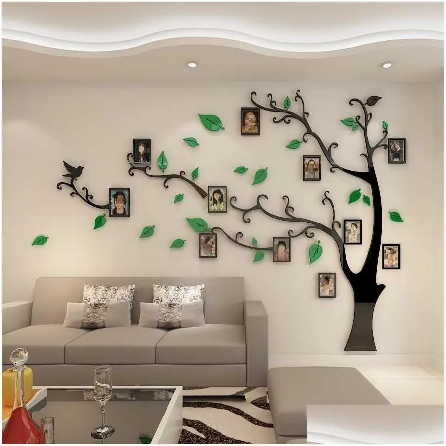 Other Decorative Stickers 3D Acrylic Tree Po Frame Wall Stickers Crystal Mirror Paste On Tv Background Diy Family Decor Sh190925 Drop Dhcgh