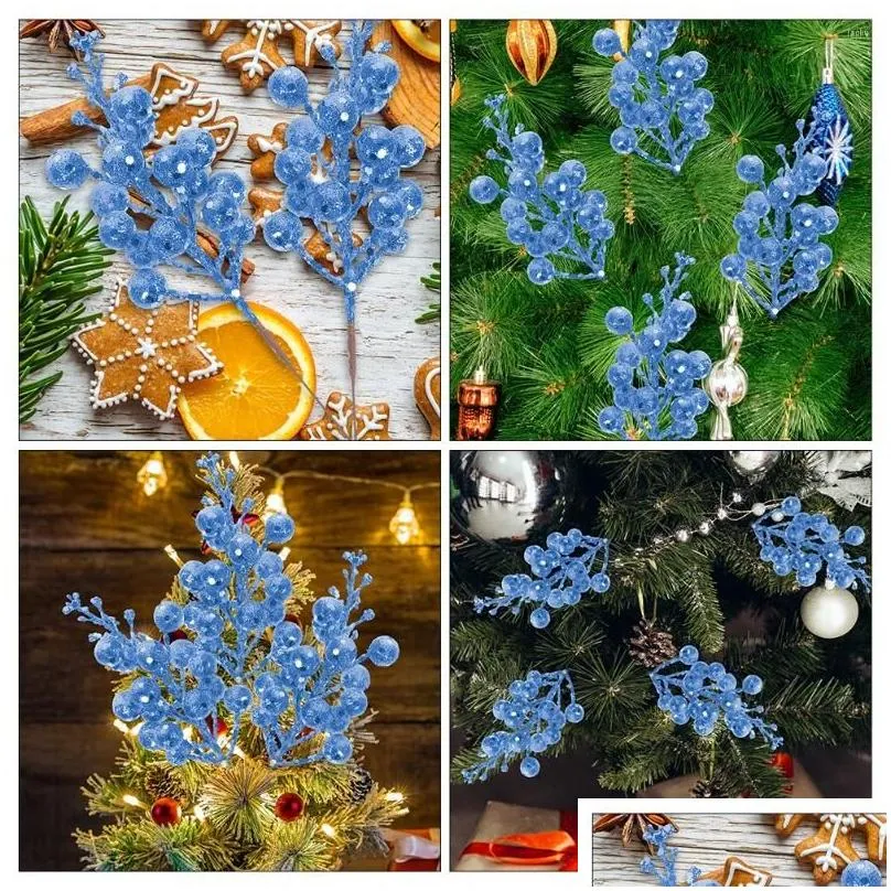 Decorative Flowers Artificial Berry Stems Xmas Glitter Christmas Picks For Scrapbooking Diy Wreath Party Home Decoration