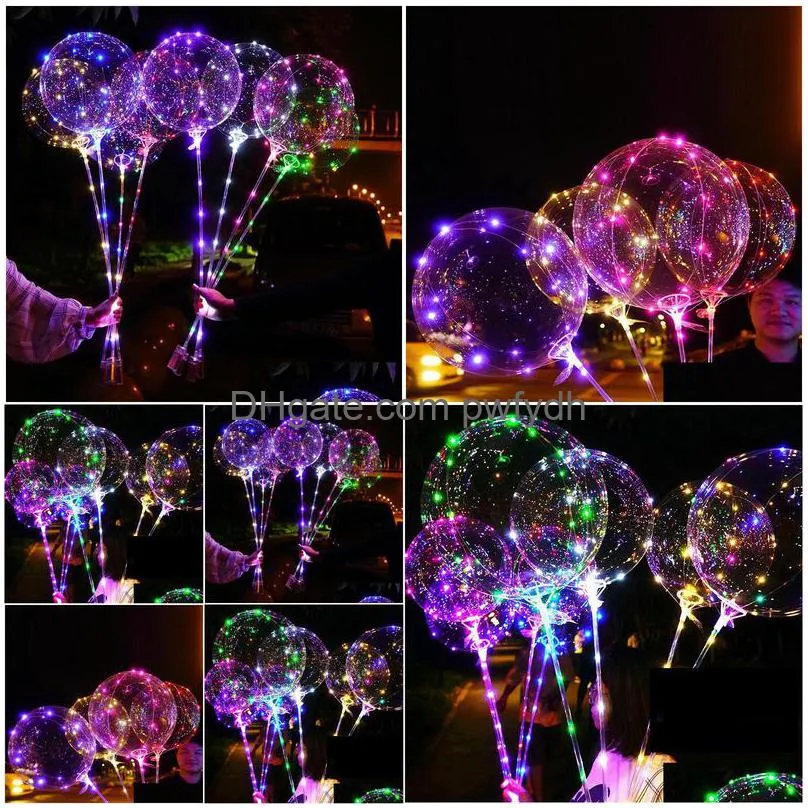 led balloons with stick luminous glow latex bobo balloon kids toy festival birthday party supplies wedding decorations