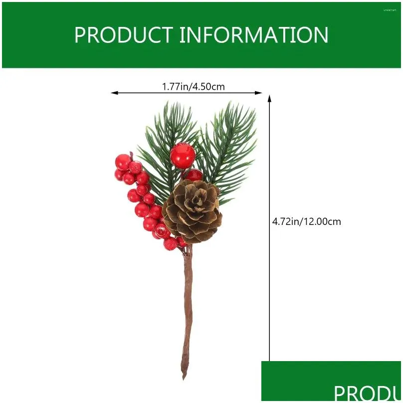 Decorative Flowers 10/20/30pcs Artificial Christmas Berry Tree Pine Branches Xmas Fake Picks Simulation Red Navidad