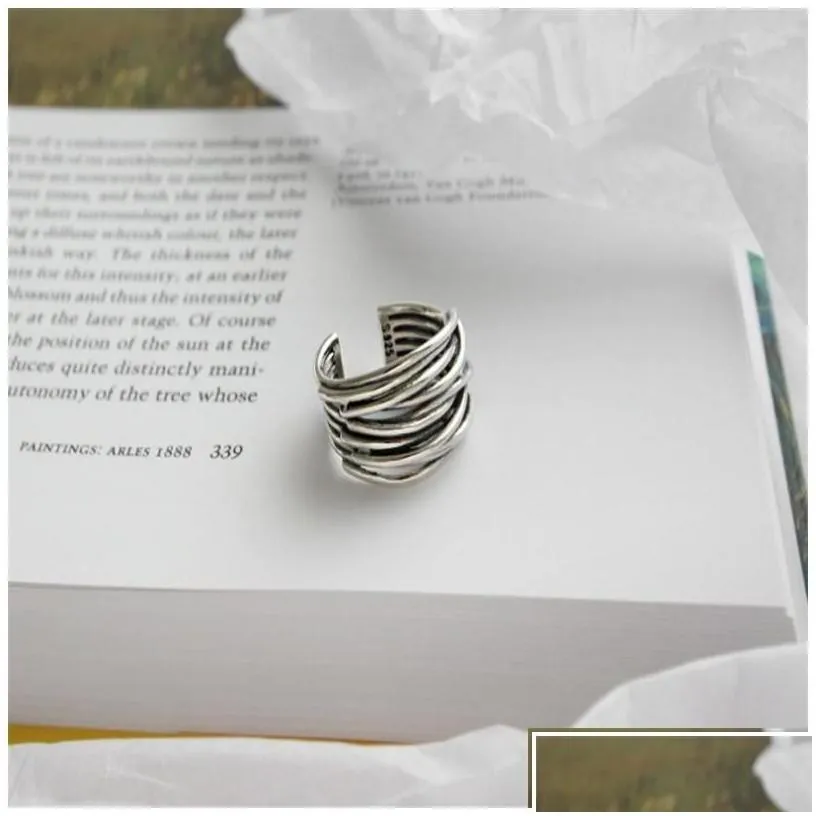 Silver Authentic 925 Sterling Sier Mtilayer Wrap Open Rings For Women New Vintage Female Adjustable Statement Ring Drop Delivery Jew
