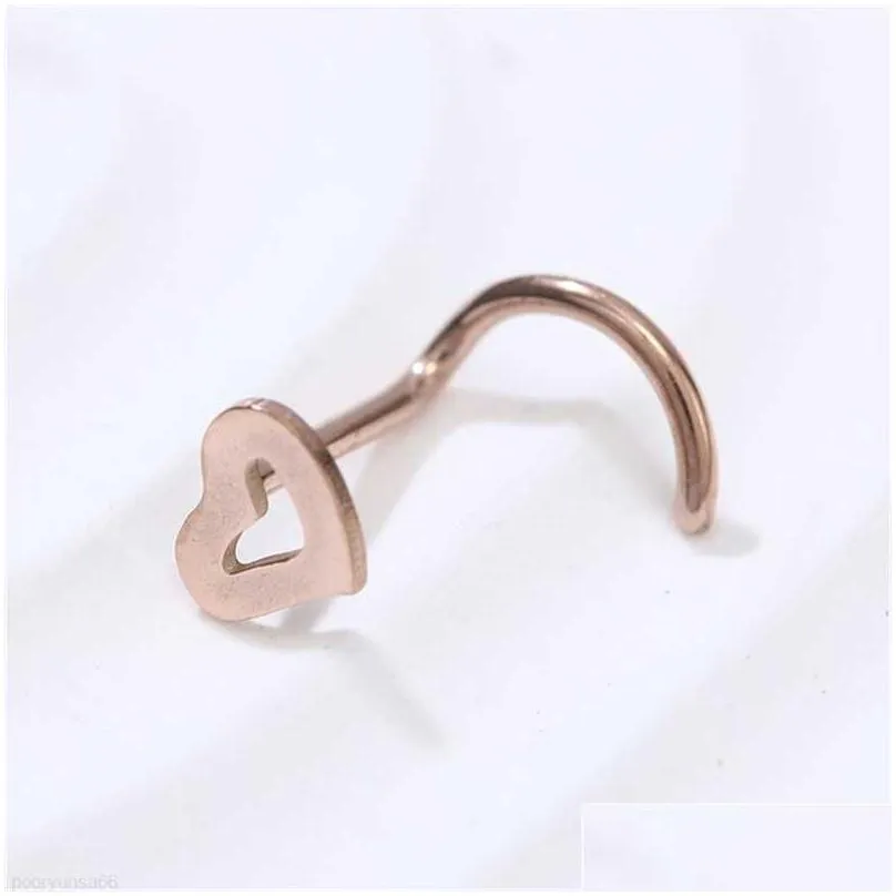 Fashion Stainless Steel Nose Studs Heart Shape Multicolor Nose Rings Hooks Piercing Body Piercings Jewelry