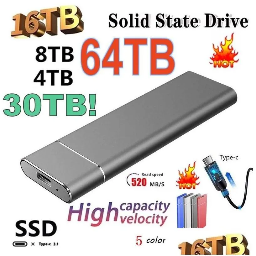 Hard Drives 60Tb Ssd Original Drive 30Tb High-Speed External Mobile Solid State Portable Usb 3.0 Type-C For Laptop Notebook Drop Deliv