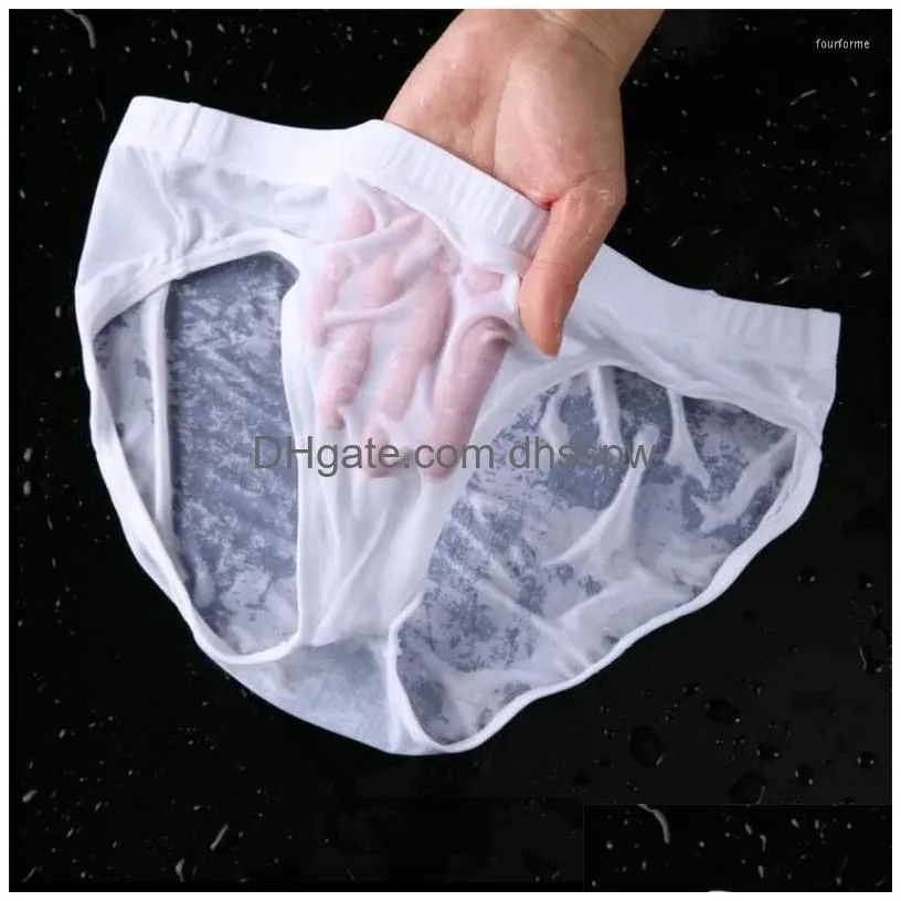 underpants 1-2pcs nylon spandex mens underwear briefs seamless ultra-thin ice silk cueca low rise male panties plus size