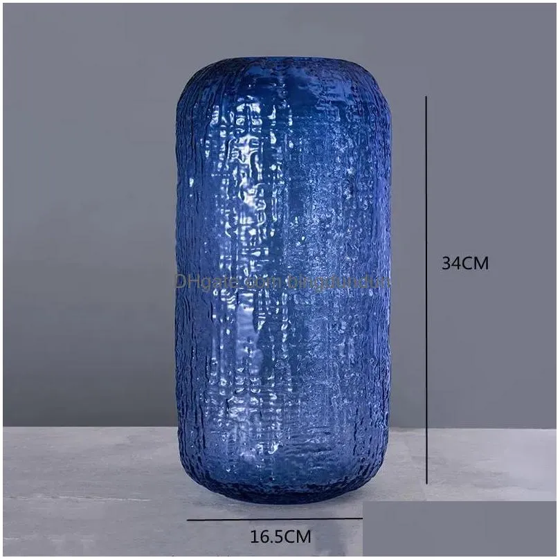 Vases Vases Simplicity Ice Blue Water Pattern Glass Vase Modern Creative Living Room Dining Table Countertop Decoration Home Decoratio Dhq3H