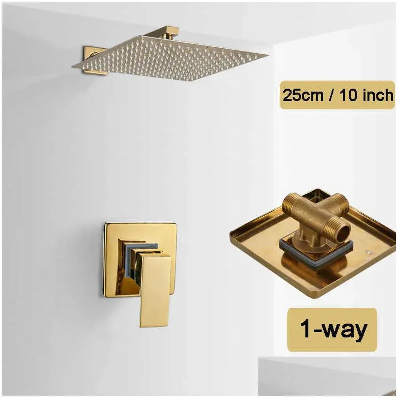 Bathroom Shower Sets Golden Bathroom Shower Faucets Set 3-Ways Rainfall System Wall Mounted 8 10 12 Head Brass Tub Spout Cold Mixer Ta Dh7Zs