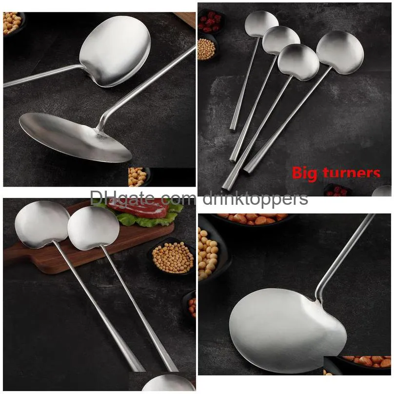 cooking utensils stainless steel big long handle spatula spoon scoop restaurant canteen chef large pot shovel kitchen utensil set bamboo