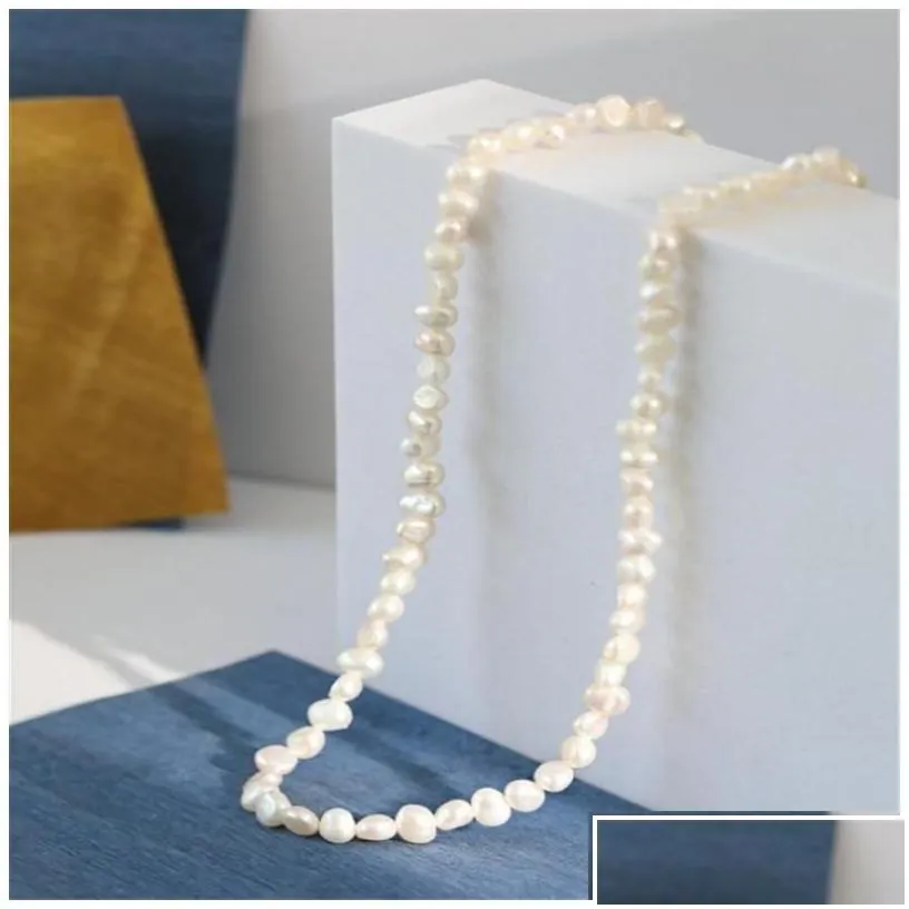 Silver 100 925 Sterling Sier Jewelry Natural Irregar Freshwater Pearl Necklaces For Women Choker Necklace Wedding Party Gifts Drop D