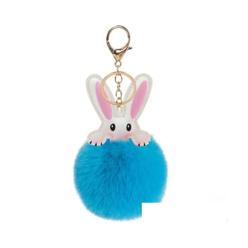 25 Colors Imitation Rabbit Hair Rabbit Keychain Rabbit Pattern Pompom Keychain Cute Pompom Car Key Ring Pendant For Women`s Schoolbag Student Purse Accessory