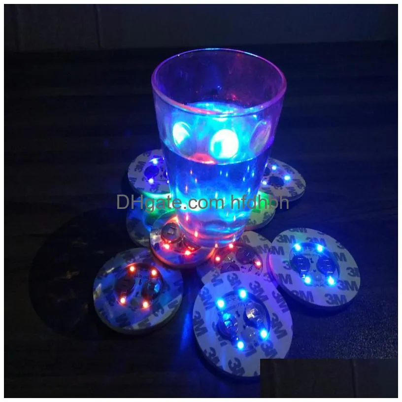 led bottle stickers coasters lights 4leds decoration light 6cm round beer drink light for party bar club vase wine glass