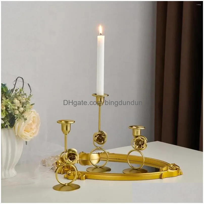 Candle Holders Candle Holders Dining Table Holder Gold Room Decor Metal Christmas Candlesticks Luxury Living Decoration Candles Weddin Dhtls