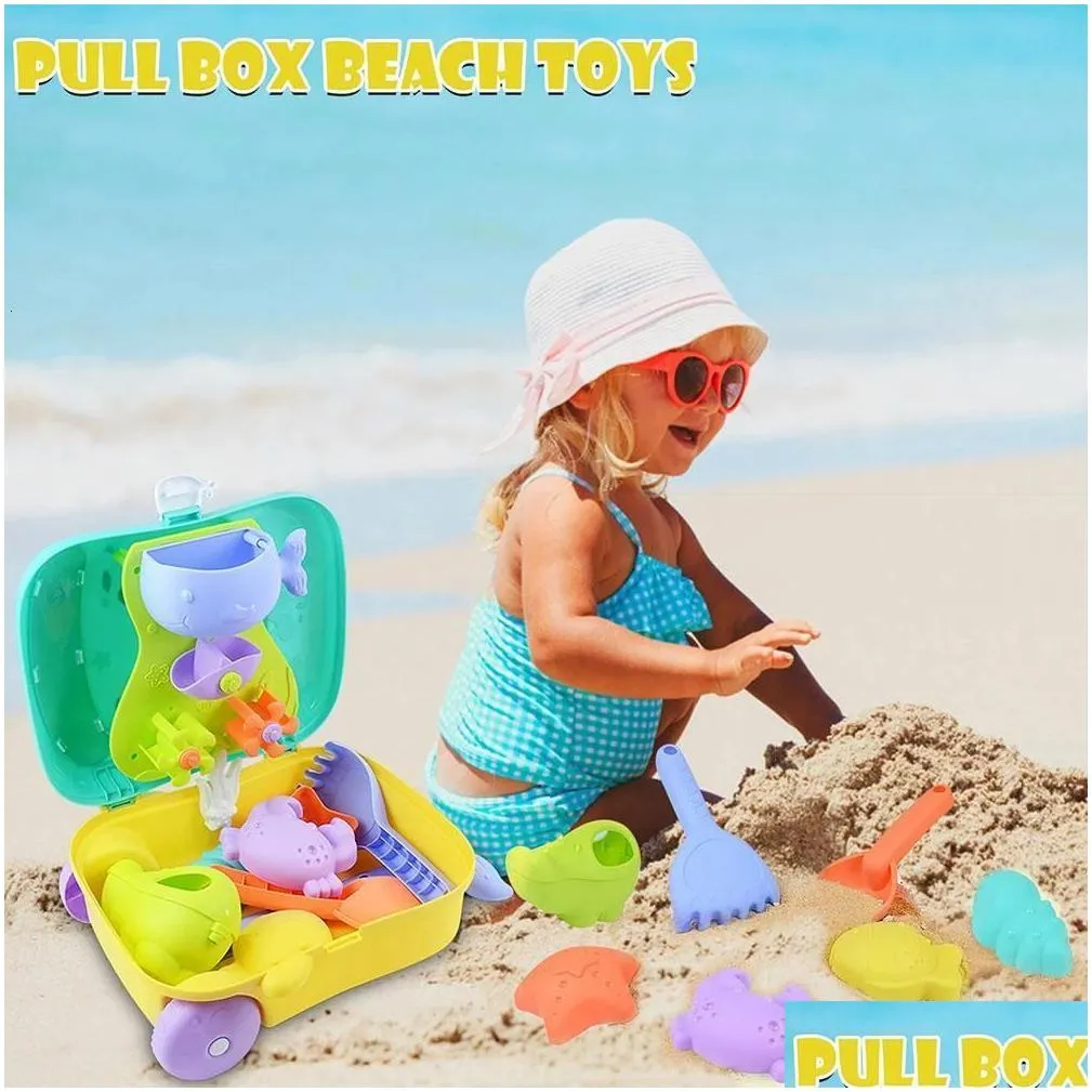 Bath Toys Children Mini Portable Beach Sand Toy Set With Trolley Case Summer Outdoor Games Gift For Kids Toddlers Boys Girls 221118