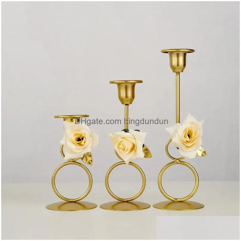 Candle Holders Candle Holders Dining Table Holder Gold Room Decor Metal Christmas Candlesticks Luxury Living Decoration Candles Weddin Dhtls