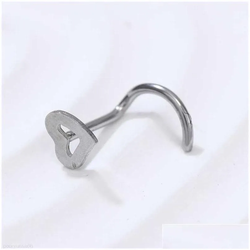 Fashion Stainless Steel Nose Studs Heart Shape Multicolor Nose Rings Hooks Piercing Body Piercings Jewelry