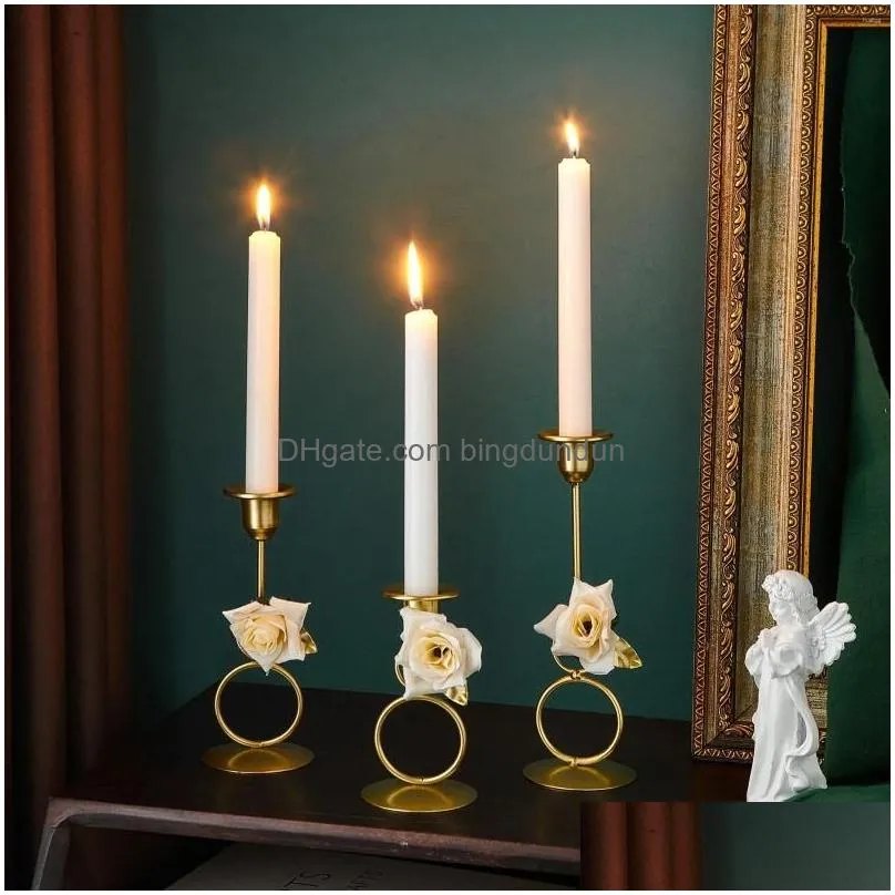 Candle Holders Candle Holders Dining Table Holder Gold Room Decor Metal Christmas Candlesticks Luxury Living Decoration Candles Weddin Dhtls