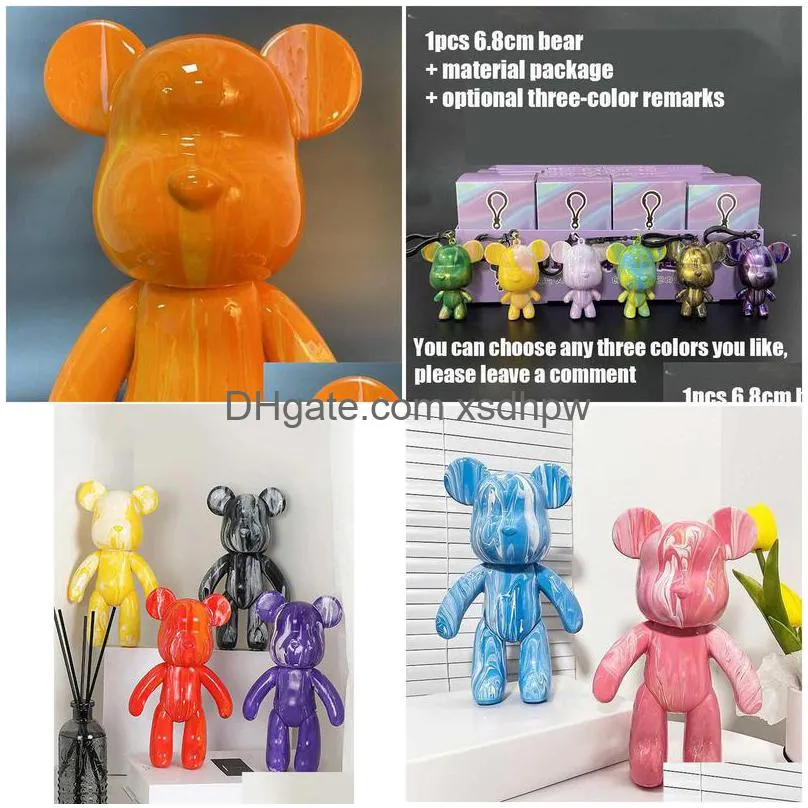 novelty games fluid bear set handmade diy graffiti bearbrick statue manual parent-child toys fluid painting violent bear sculpture home decor