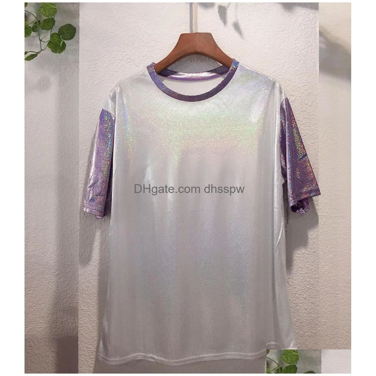 womens t-shirt loose t-shirt sparkles reflective short sleeve