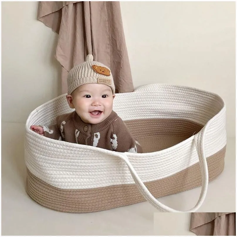 Baby Cribs born Basket 70x40x25cm Portable Cotton Rope Woven nest for borns Sleeping Nest Bed 230918