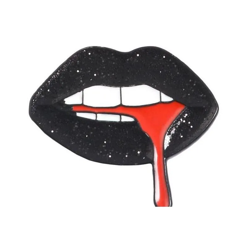 Punk Style Lips Clock Kawaii Enamel Pins Badge Buttons Brooch Shirt Denim Jacket Bag Decorative Brooches for Women Men