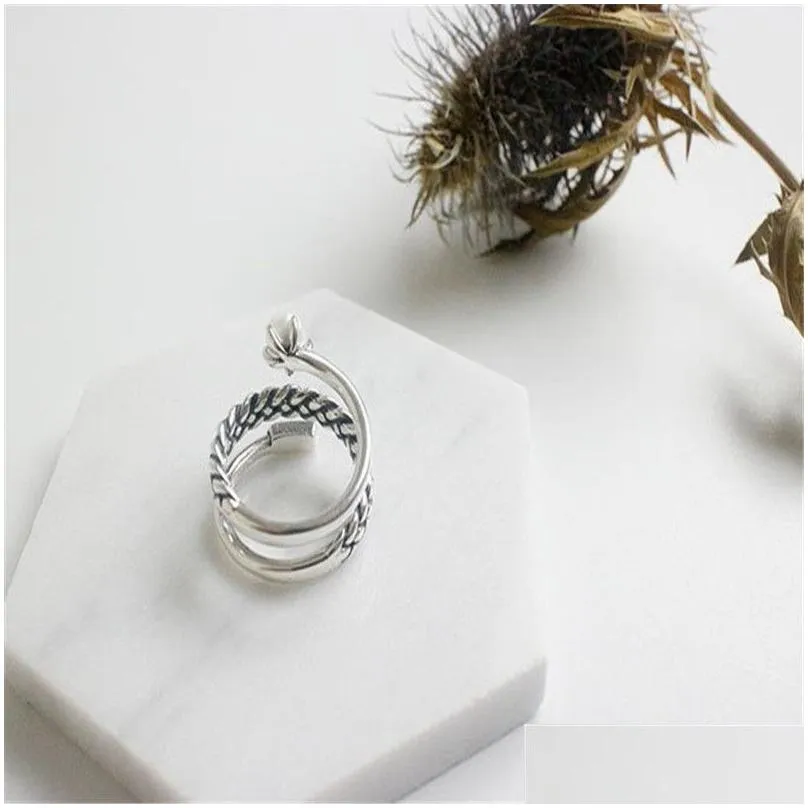 New Silver Spiral Natural Freshwater Pearl Rings Anillos For Women 925 Sterling Silver Three Layer Twist Knitting Finger Ring Bijoux