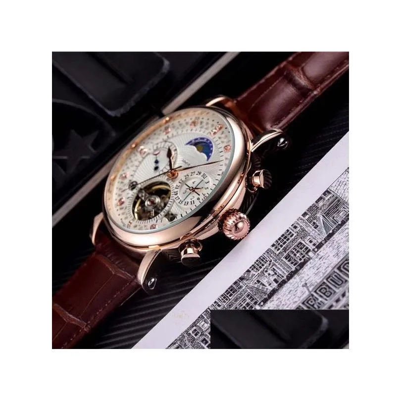 brand designer mens watches Fashion mechanical automatic luxury watch Leather strap Diamond daydate Moon Phase movement wristwatches for men Father`s Day