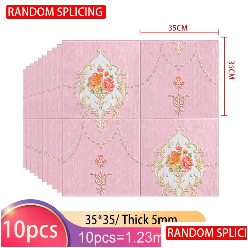Wall Stickers Wall Stickers 10Pcs 35X35Cm 3D Self-Adhesive Panel Waterproof Foam Tile Living Room Tv Background Protection Baby Paper Dhci6
