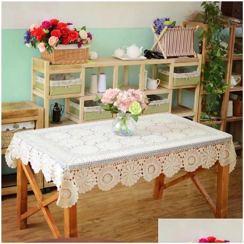 Table Cloth Handmade Clogheted Table Cloth Cotton Tablecloths Beige Cloghet Lace Tablecloth Many Size Available 210722 Drop Delivery H Dhtky