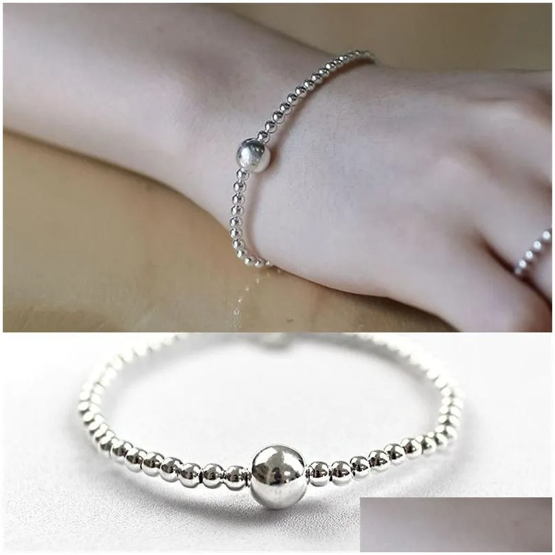 Authentic 925 Sterling Silver Strand Bracelets For Women Wedding Gifts 8mm Beads Elastic Bracelet Fine Jewelry