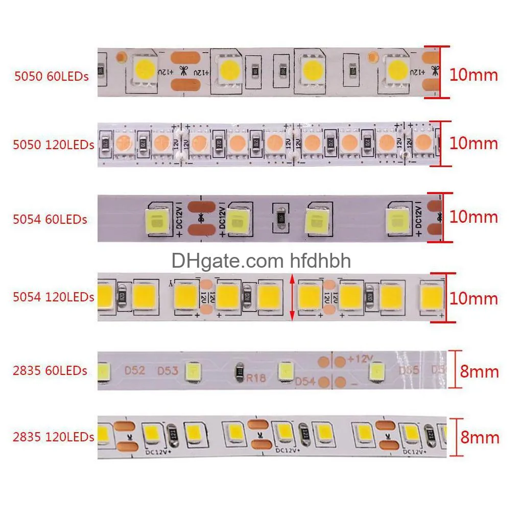 led strip 5050 5054 2835 smd waterproof ribbon diode 12v flexible tape light 60/120leds/m led lights for room decor 5m/roll