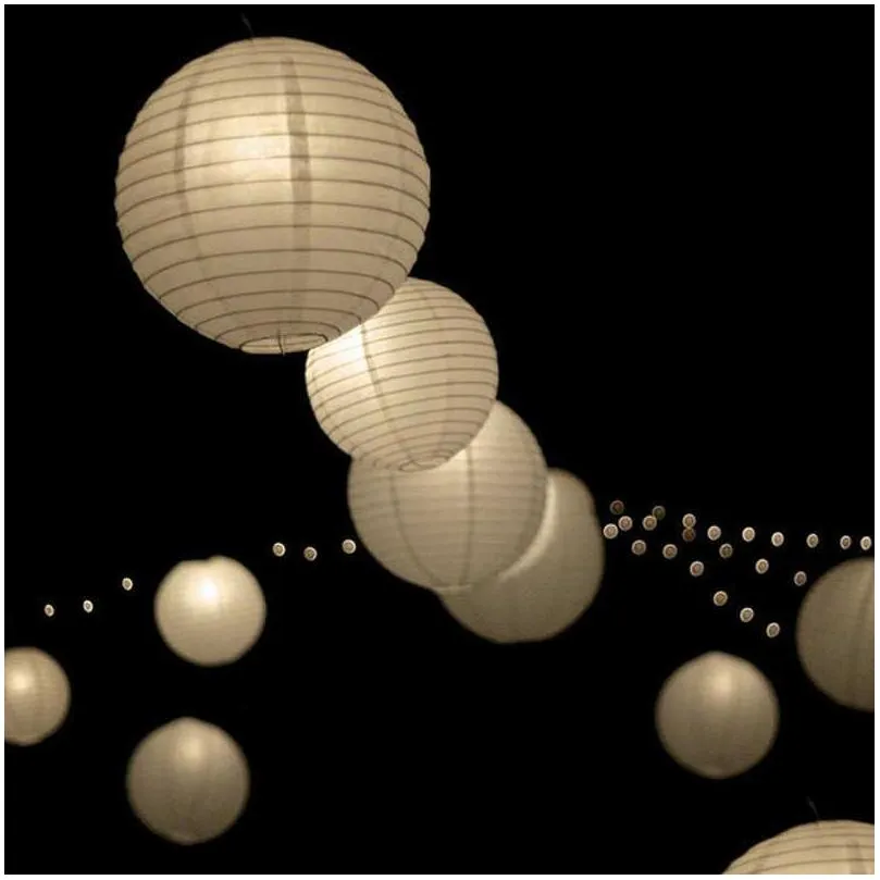Other Festive & Party Supplies 10Pcs/Lot 6 8 10 12 14 16Inch Warm White Led Lantern Lights Chinese Paper Ball Lampions For Wedding Par Dhafa