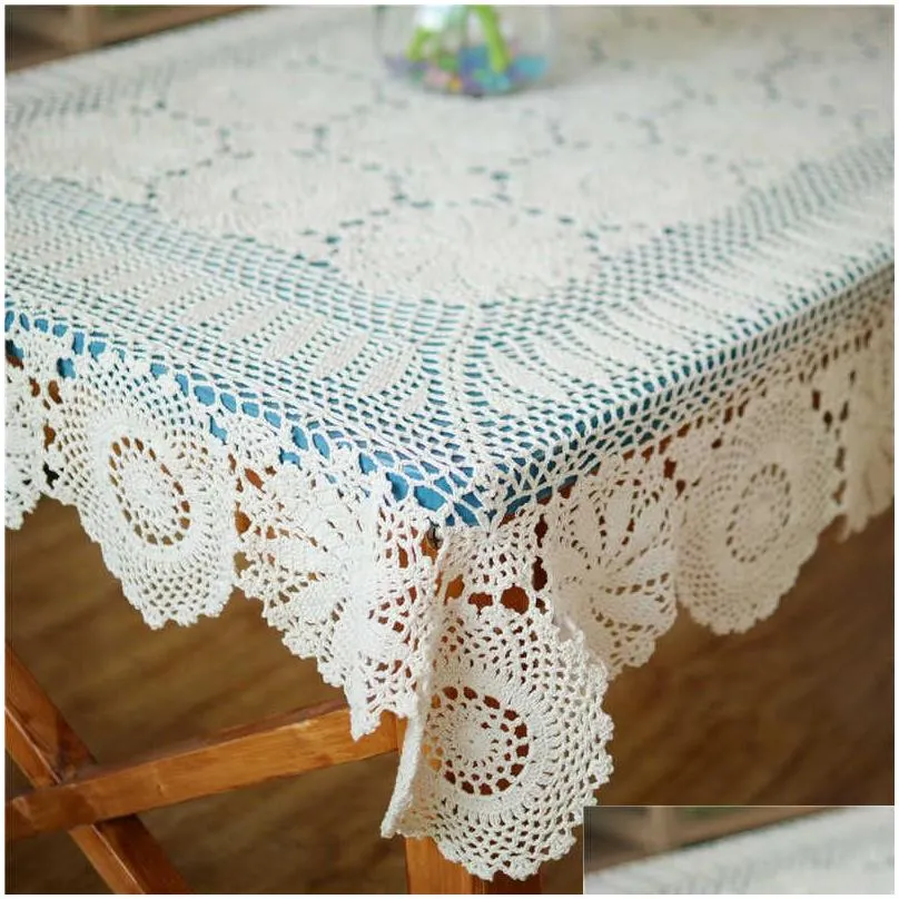 Table Cloth Handmade Clogheted Table Cloth Cotton Tablecloths Beige Cloghet Lace Tablecloth Many Size Available 210722 Drop Delivery H Dhtky