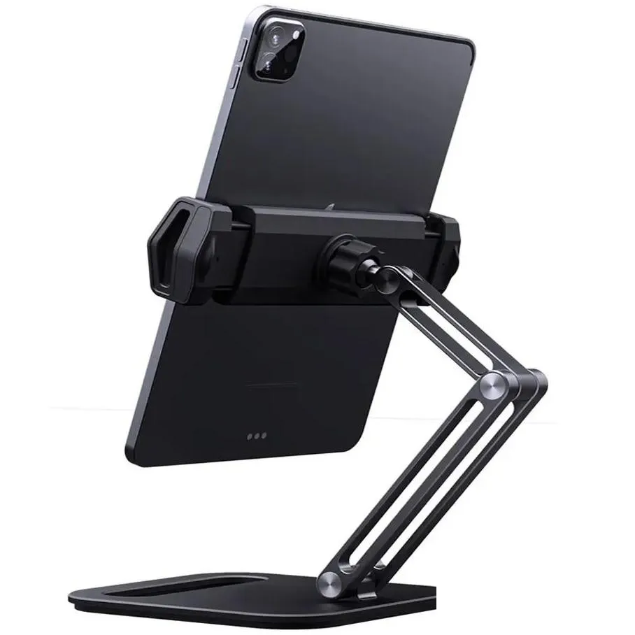 Tablet Stand Holder Desktop Phone Mount Stand with 2 Adjustable Arm and 360ﾰ Rotates Tablet Holder Universal Foldable Multi Angle