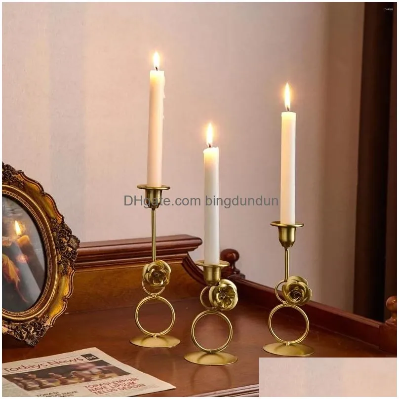 Candle Holders Candle Holders Dining Table Holder Gold Room Decor Metal Christmas Candlesticks Luxury Living Decoration Candles Weddin Dhtls