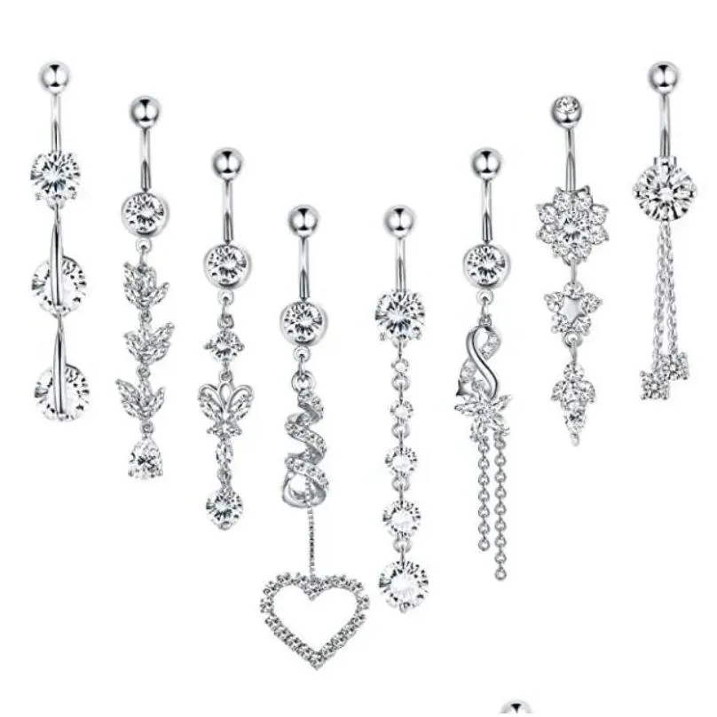 Zircon Belly Bar Stainless Steel Navel Ring Chain Tassel Pendant Pin Accessories Set 16pcs Lot Piercing Kit Girl Belly Bars Belly 248B