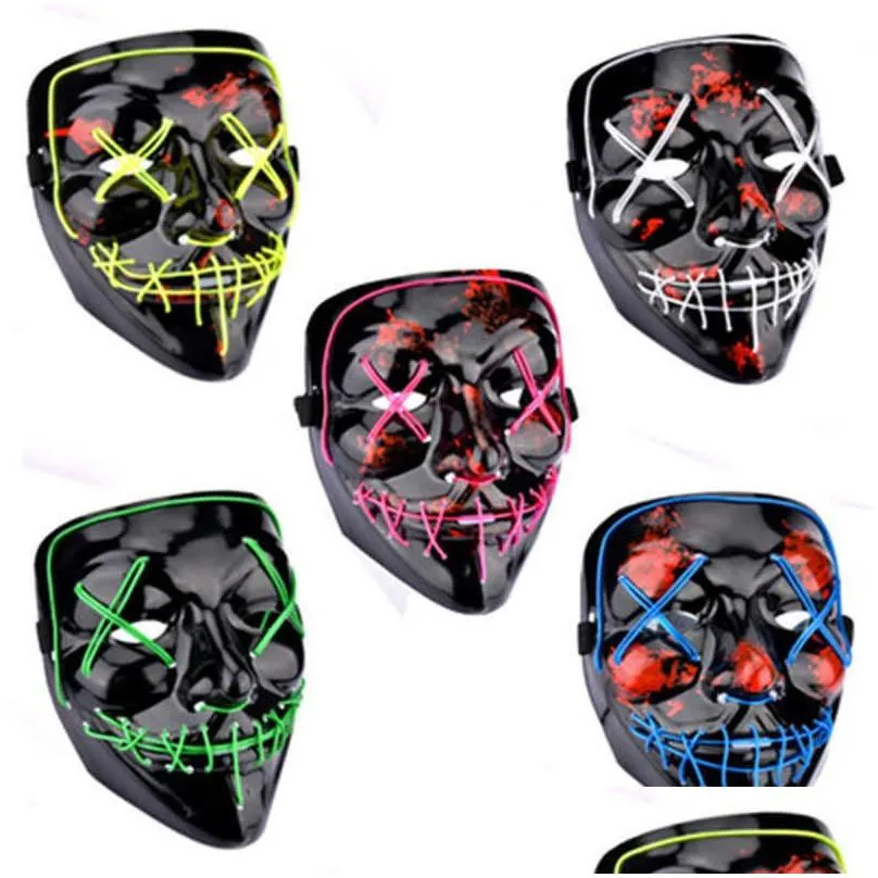 Party Masks Halloween Mask Led Light Up Party Masks The Purge Cosplay Election Year Great Funny Festival Costume Supplies Glow In Dark Dhx7N