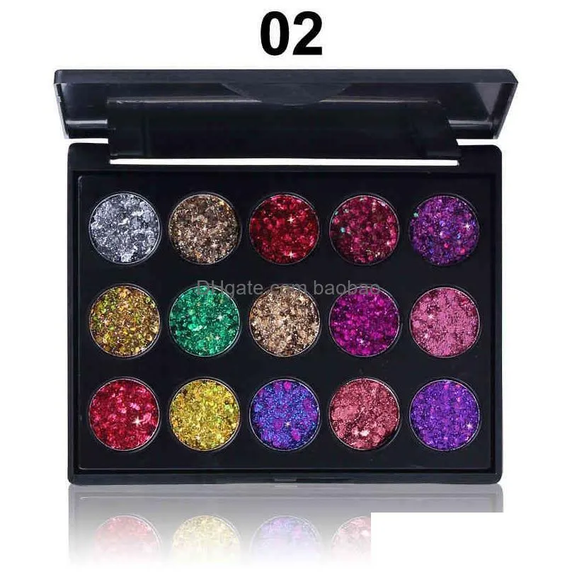 female natural waterproof glitter eyeshadow palette shining metals powder shimmer eye shadow pigments kits diamond 15 colors6285498